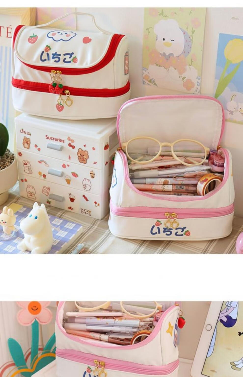 品质ins网红女笔袋大容量创意可爱收纳包学生初中生文具袋铅笔盒多层