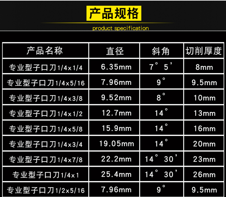 45度燕尾槽铣刀规格表图片