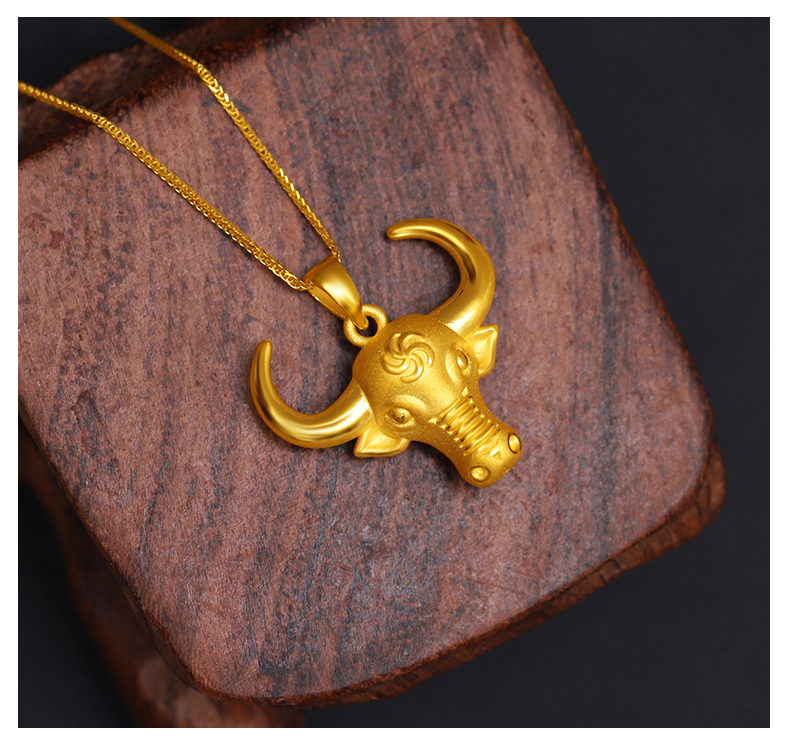 老凤凰款黄金霸气生肖牛吊坠999足金牛项链3d硬金男女款纯金牛头挂坠