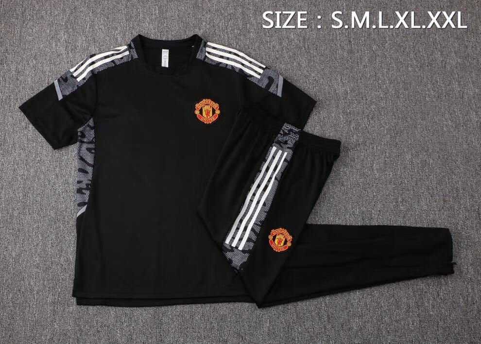 2122赛季曼联足球服训练服欧冠黑色品牌短袖上衣泰版球衣套装c752上衣