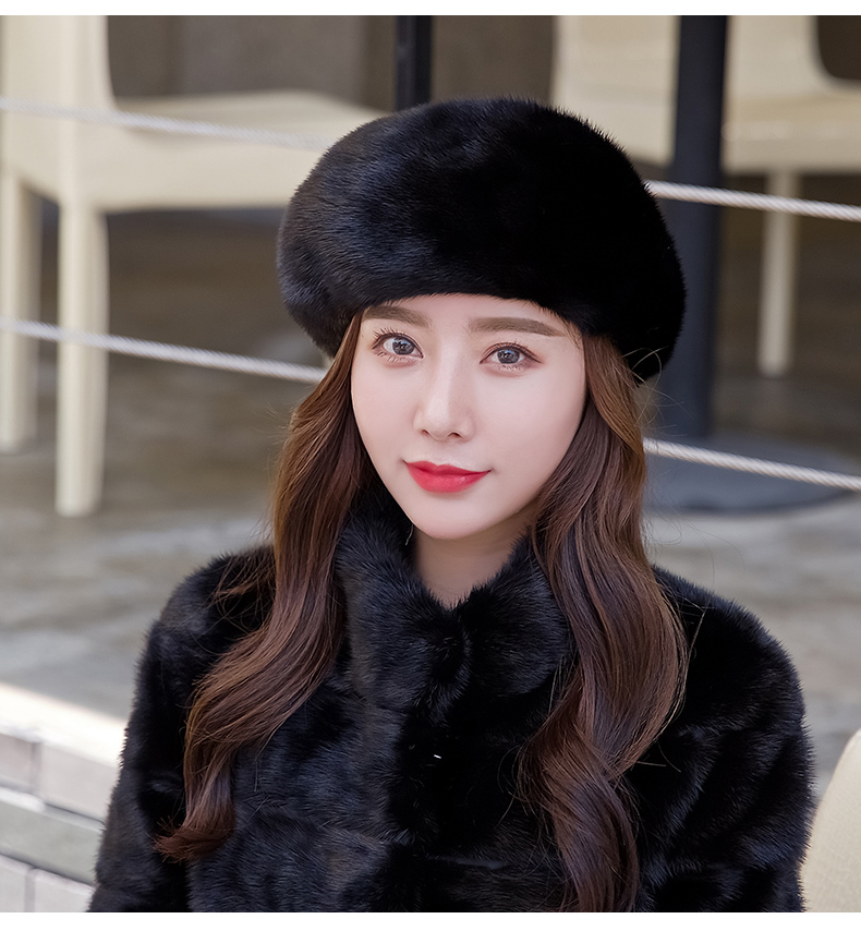 【高端】皮草帽水貂帽保暖貂皮帽子整貂水貂毛贝雷帽女冬天韩版冬天中