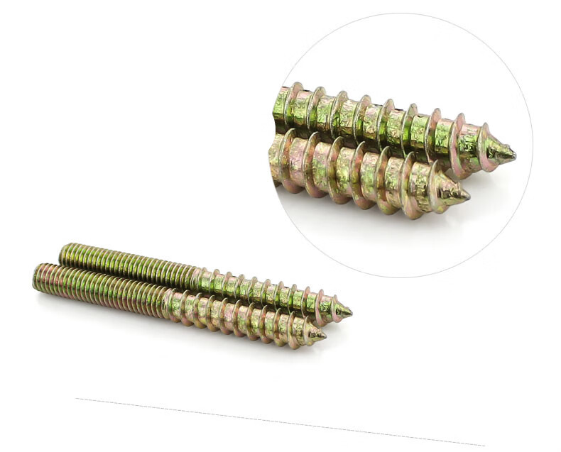 双头牙螺丝两头牙双牙自攻螺钉家具连接沙发楼梯配件 pws 黄色 10*70