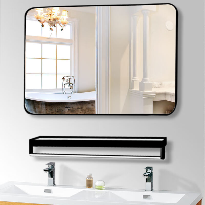 见奇 卫生间镜子免打孔粘贴化妆镜洗手间厕所洗漱台梳妆卫浴挂墙浴室镜 超清圆角深空黑 30*40横竖可挂