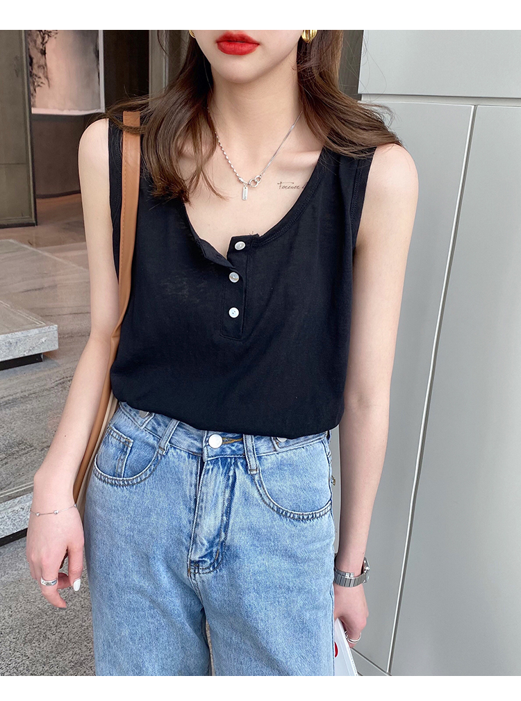 无袖t恤女宽松工字背心女夏外穿吊带遮副乳内搭白色打底竹节棉无袖t恤