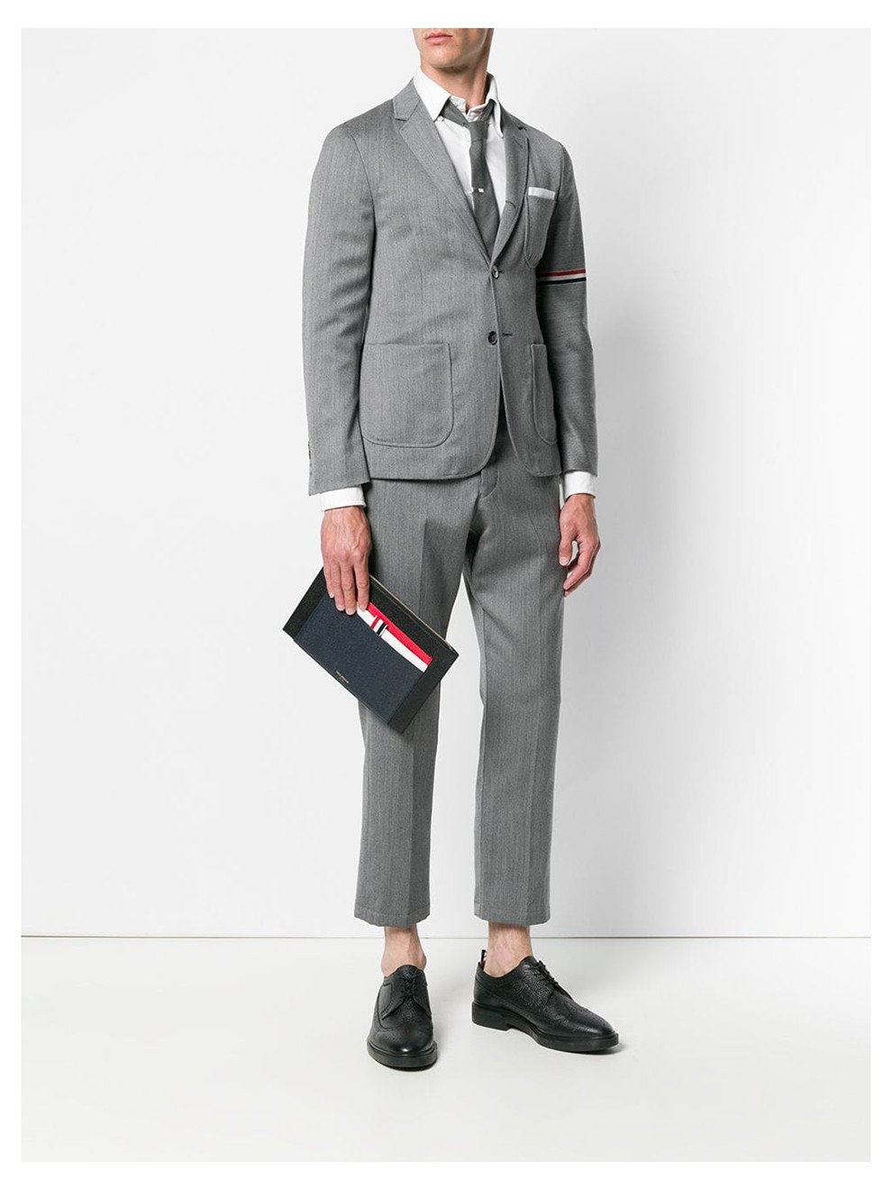 thom browne 汤姆布朗 男士牛皮鹅卵石纹条纹拼饰手拿包 黑色【图片