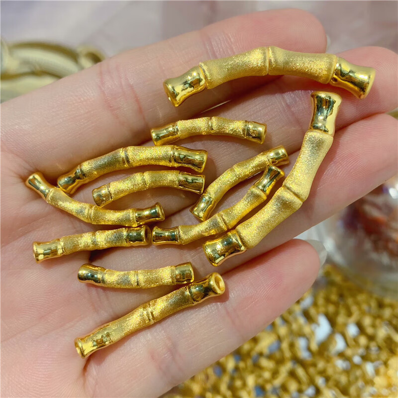 999足金小竹节手链手串节节高黄金磨砂竹子半镯弯管富贵竹男女足金