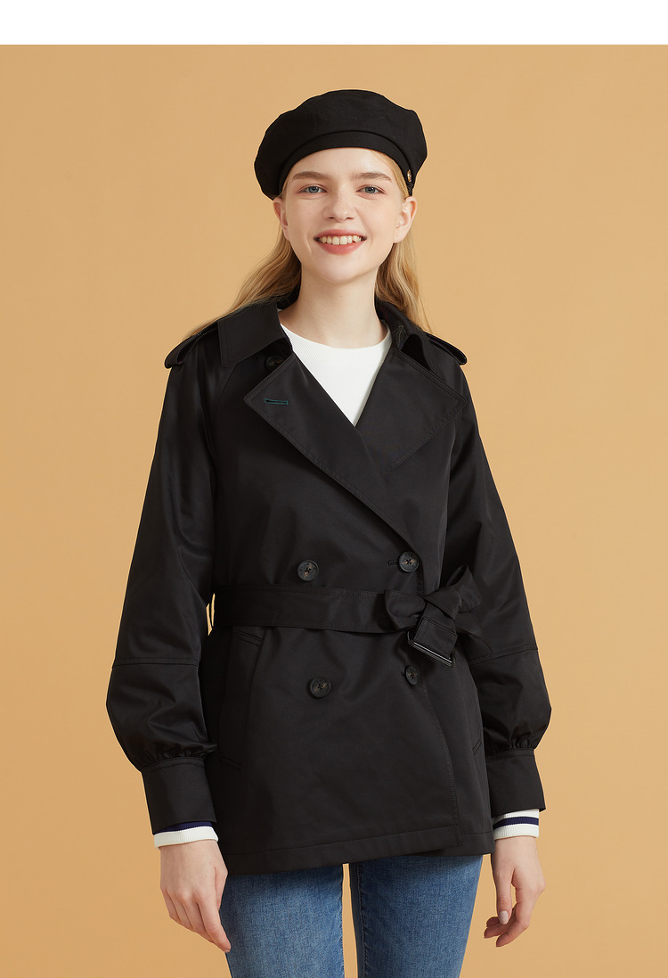 eland衣恋2021秋季女款新款双排扣设计感时尚简约风衣外套女 卡其色