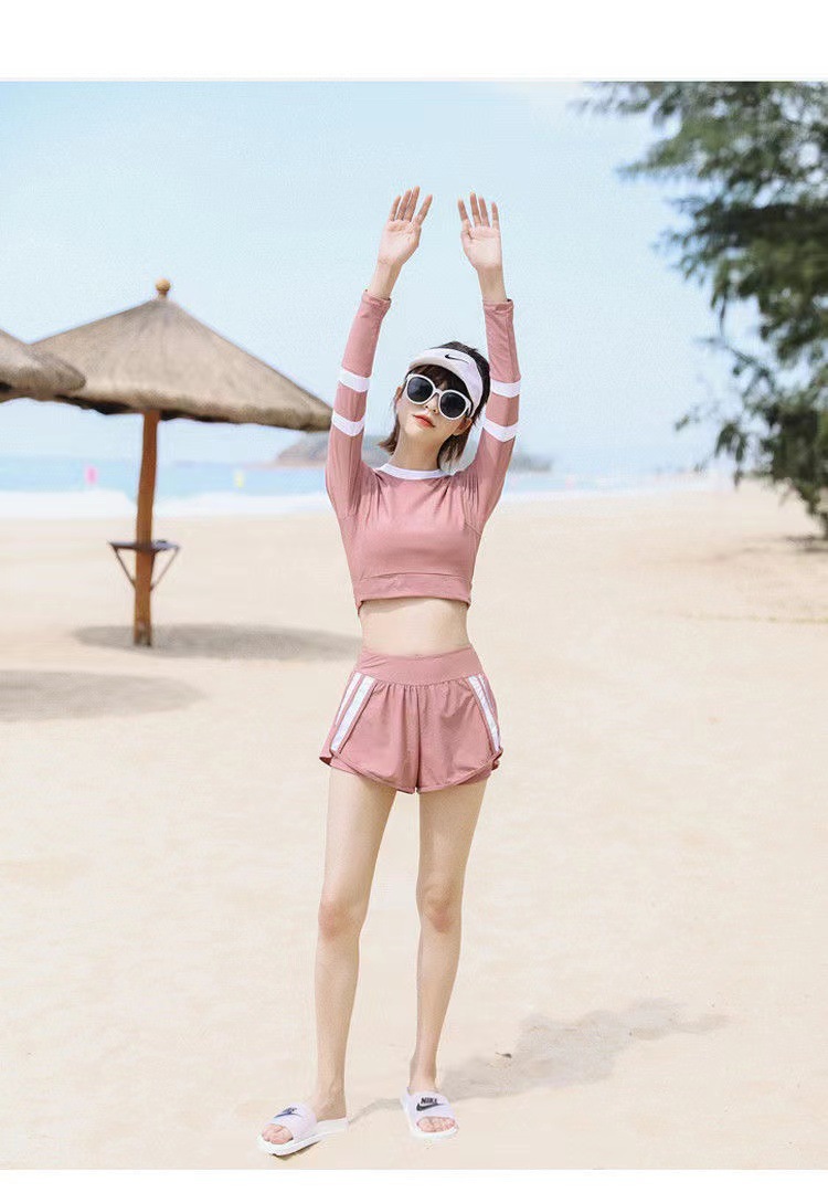 泳衣女大学生上课分体式两件套夏季长袖防晒保守运动风微胖女孩 6686