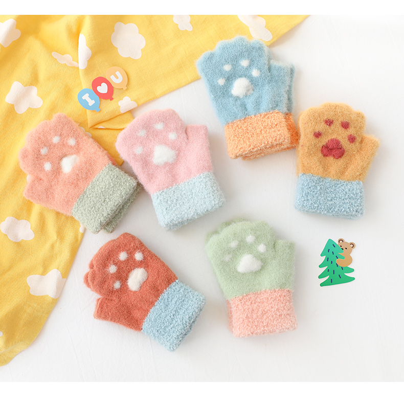 洛兔0~5岁幼儿半指五指儿童手套男女童2岁小朋友秋冬季保暖毛线抗起球