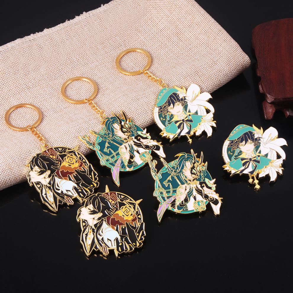 原神人物金属挂件游戏周边钟离温迪钥匙扣卡通人物甘雨金属徽章胸针二