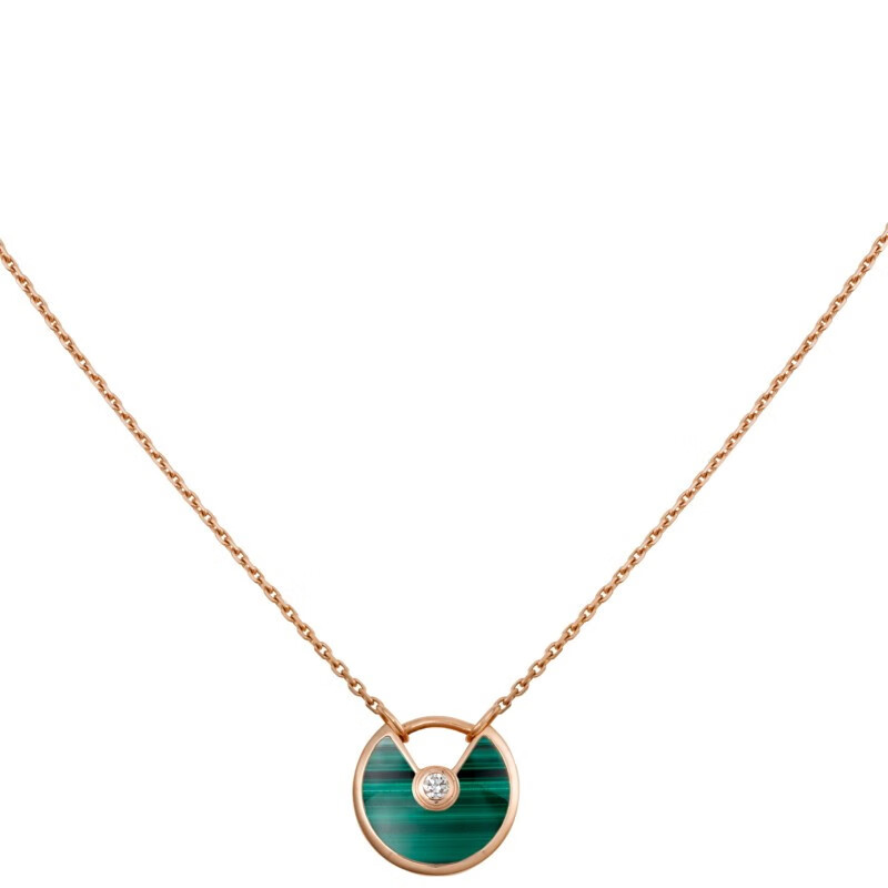 卡地亚cartier迷你款18k金玫瑰金色配孔雀石钻石吊坠项链预售新年节
