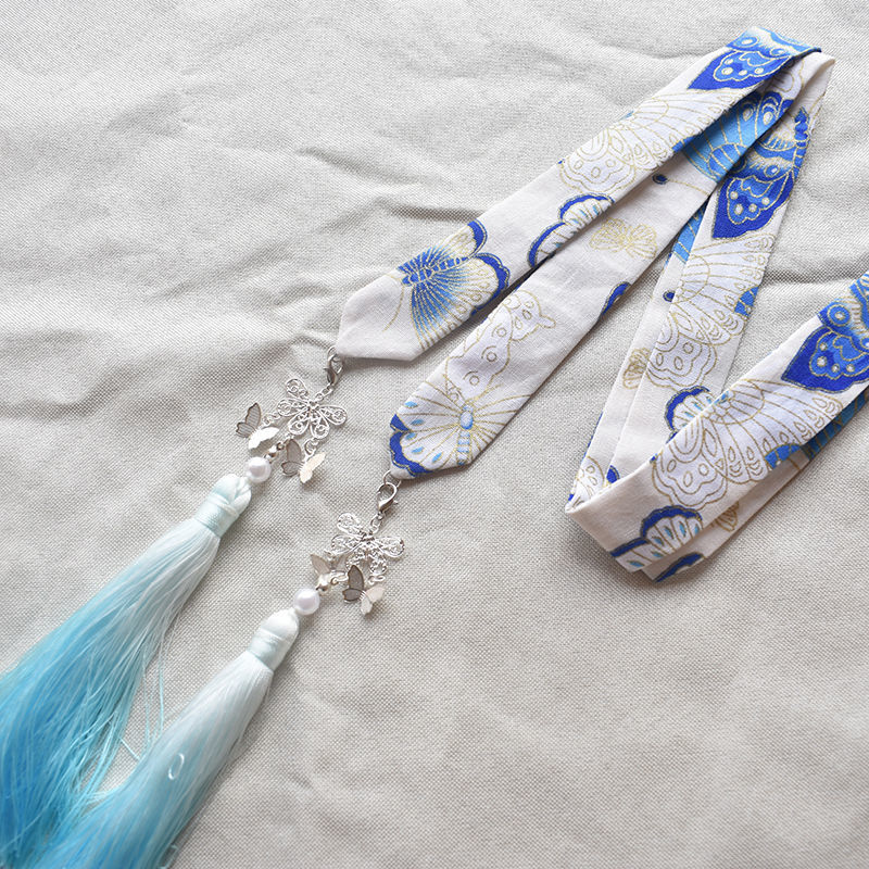 bitced新品古风抹额束发带古风流苏铃铛红色汉服发带女超仙抹额飘带绑