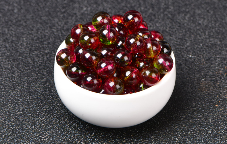 7a冰种西瓜晶爆花晶散珠子diy红绿水晶手工饰品配饰手链串珠整包赠