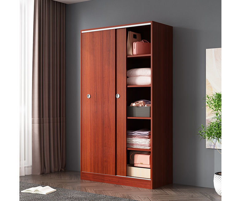 意妃推拉门衣柜现代简约组装出租房用简易柜子家用卧室衣橱暖白色100