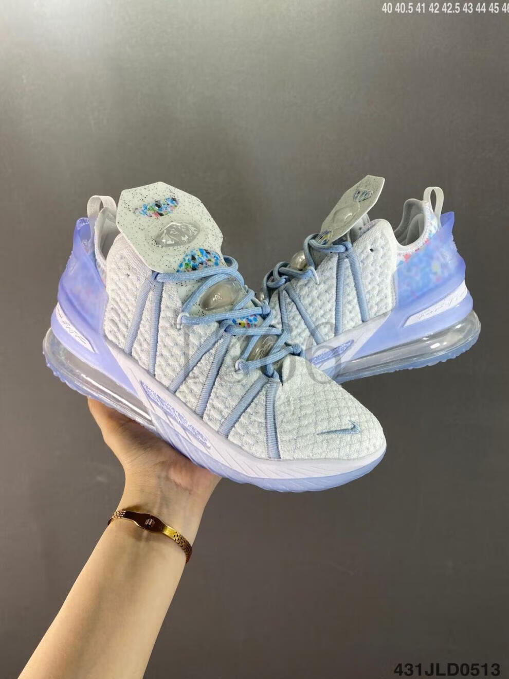 定制球鞋现货速发lebron 18 詹姆斯18代篮球鞋冰蓝 黑粉紫zoom气垫