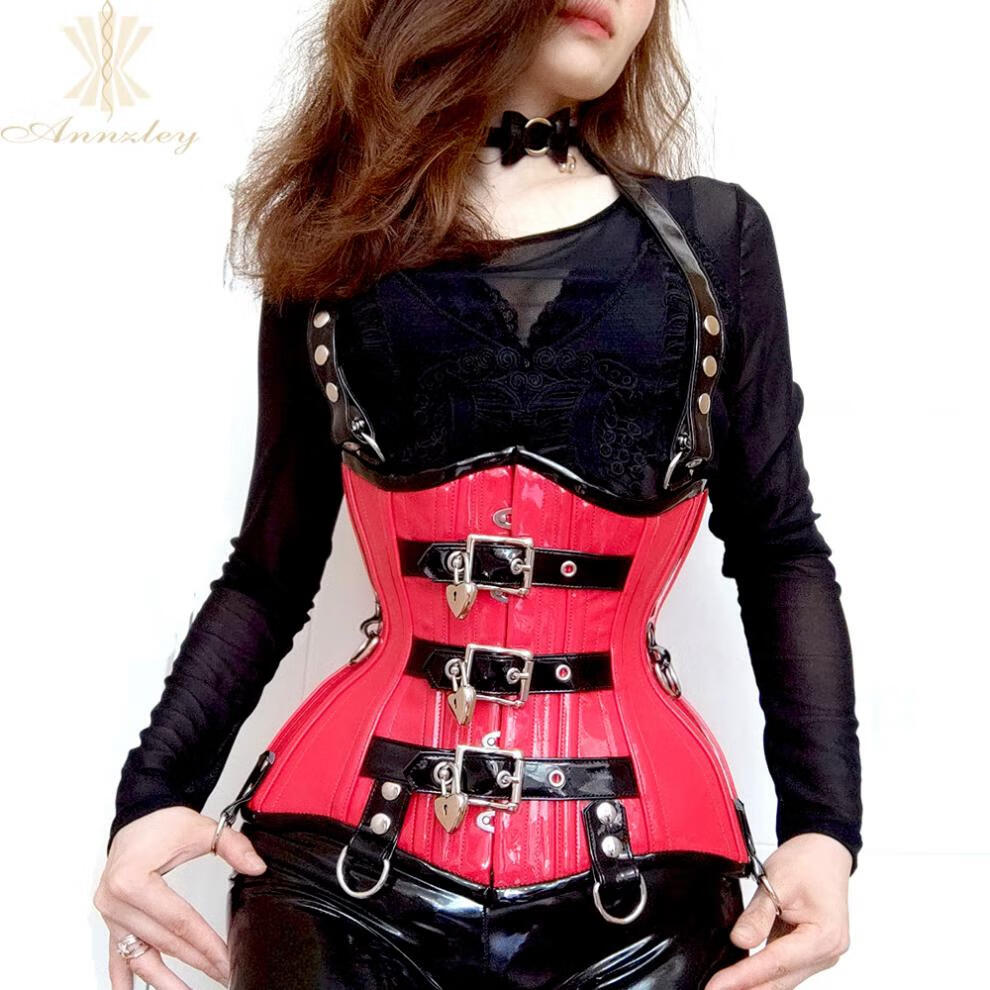 2022年新款annzley预售新款漆皮双钢骨束腰外穿corset带锁束身衣腰封