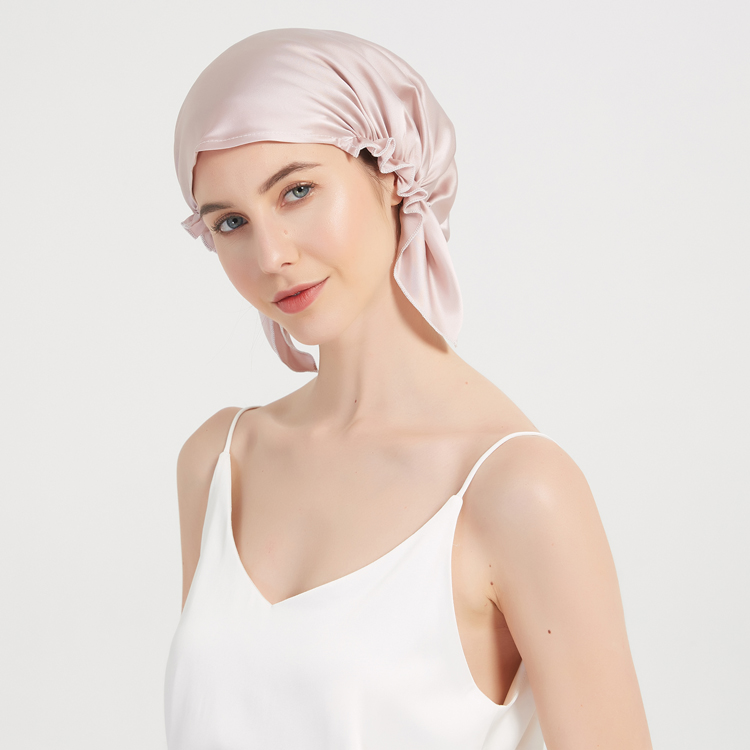 法国轻奢丝绸三角式素绉缎印花桑蚕丝月子产妇护发薄帽子舒适真丝睡帽