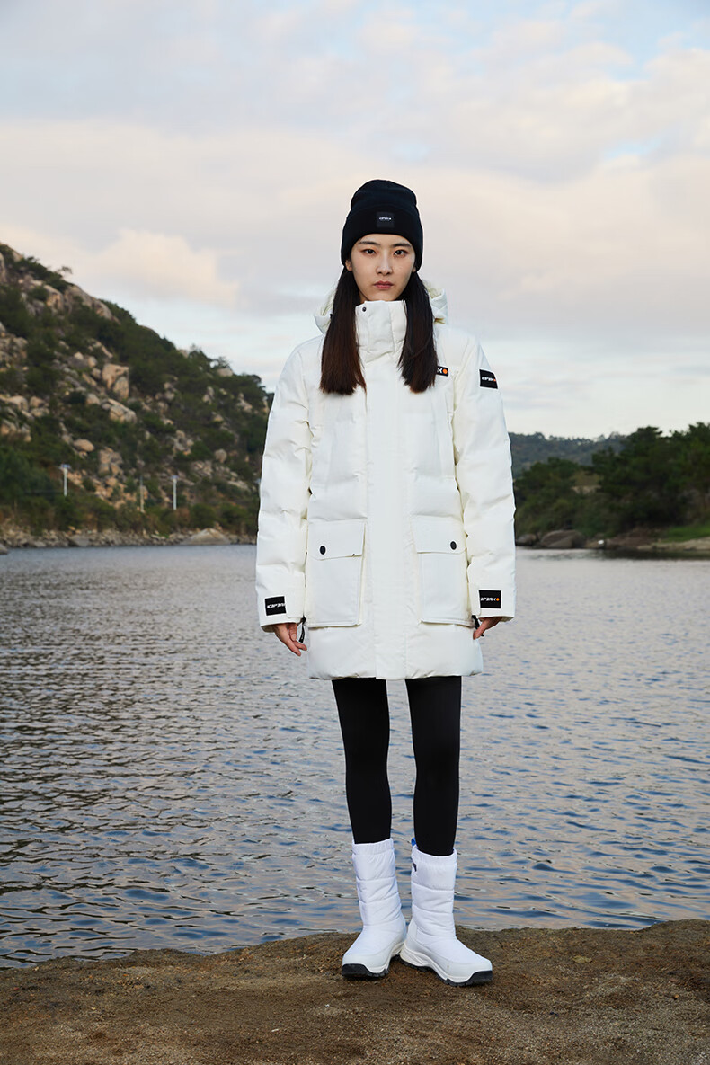 icepeak冬季成人中长款羽绒服男女时尚休闲保暖连帽鹅绒派克服 墨黑色