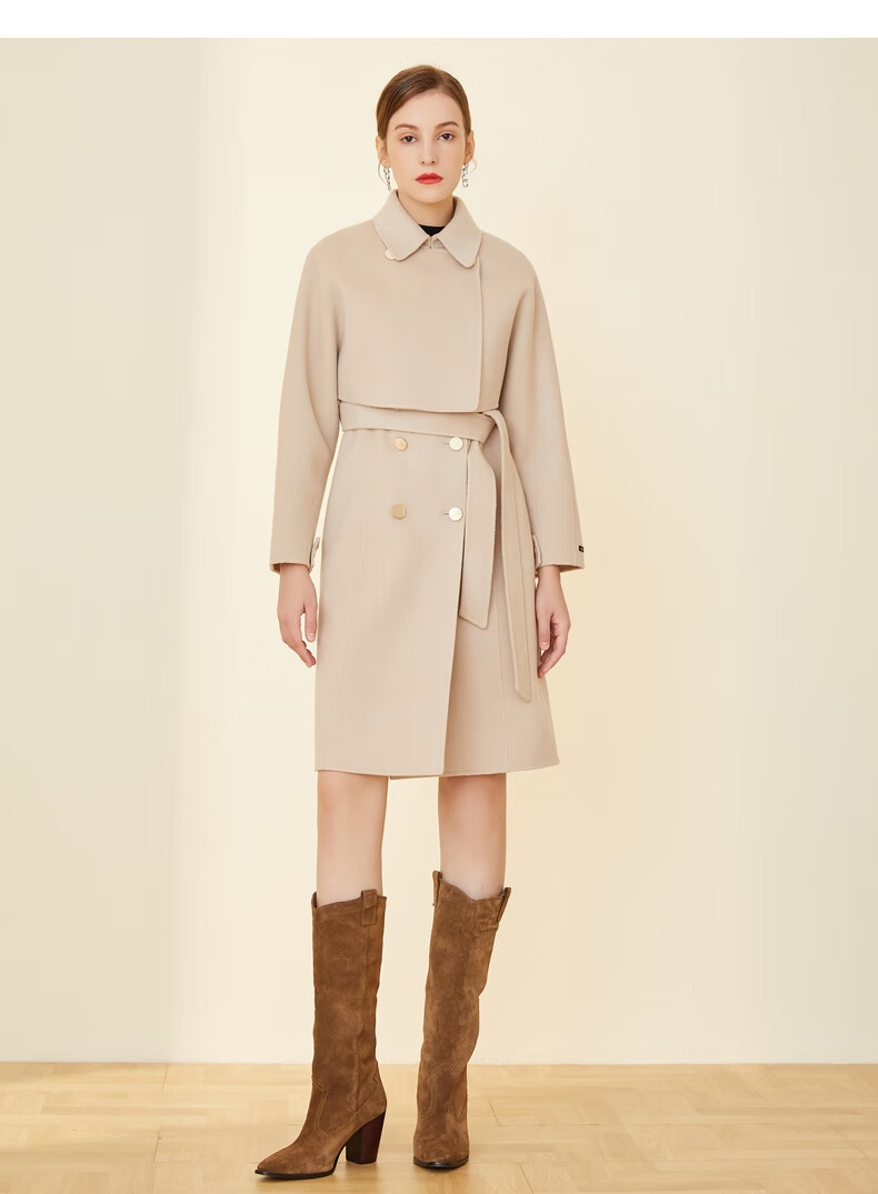 scofield女装21秋冬新品经典英伦风设计时尚中长毛呢大衣黑色160