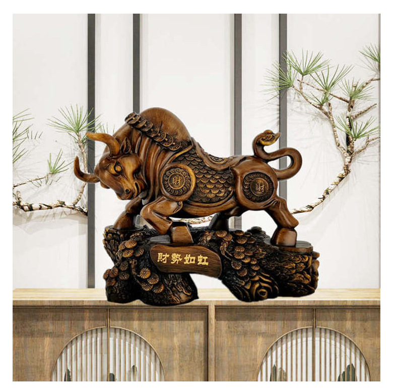 好运顺牛摆件木家居客厅玄关酒柜装饰品老板办公室桌面店铺开业送人