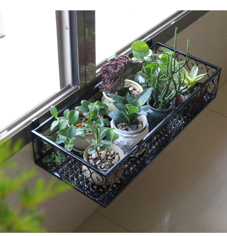 唐傲窗台窗沿挂式花架窗户花盆架室内花架子铁艺阳台栏杆挂架方形5020