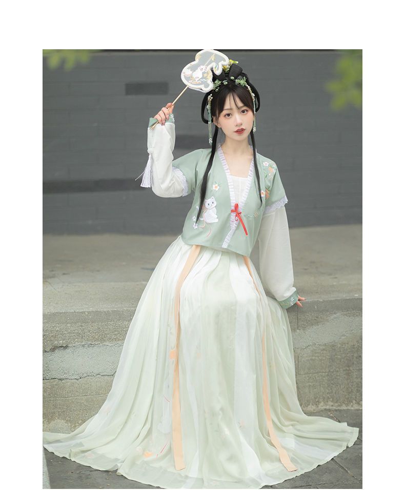 汉服唐制汉服唐制唐褙子齐腰襦裙圆领刺绣日常春夏款 米黄色褙子 里衣