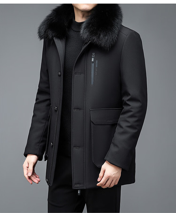 皮尔卡丹官方旗舰男装 中老年派克服男中长款皮毛一体大衣拆卸内胆