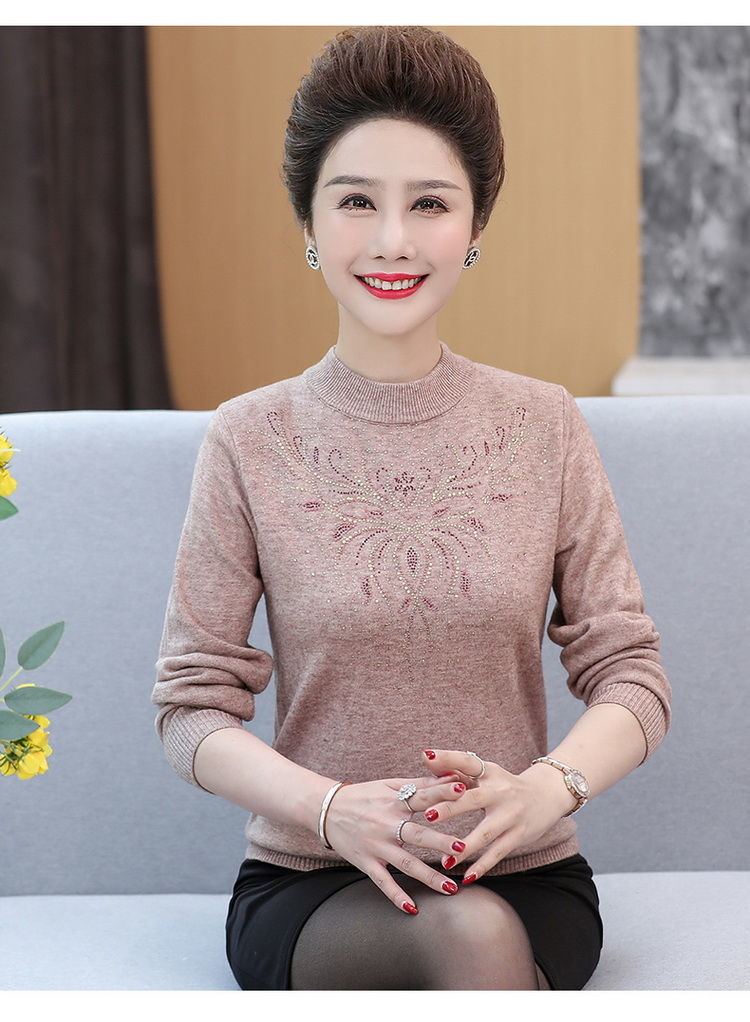 皮尔卡丹 中老年新款毛衣妈妈针织衫宽松打底衫女中年人加厚上衣女爆