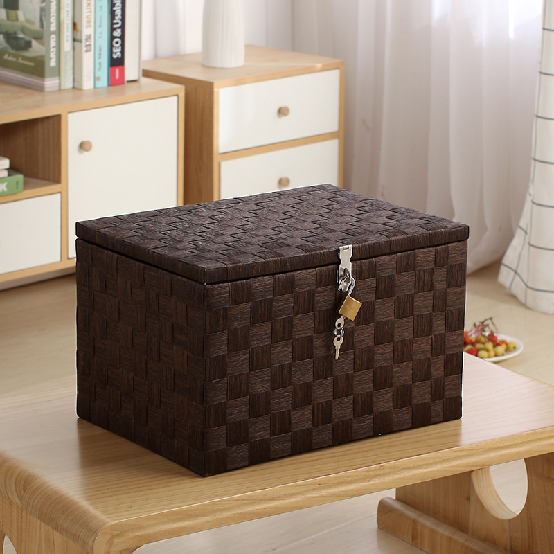 可以上锁收纳箱子儿童密码储物箱整理箱学生宿舍带锁收纳盒大容量复古