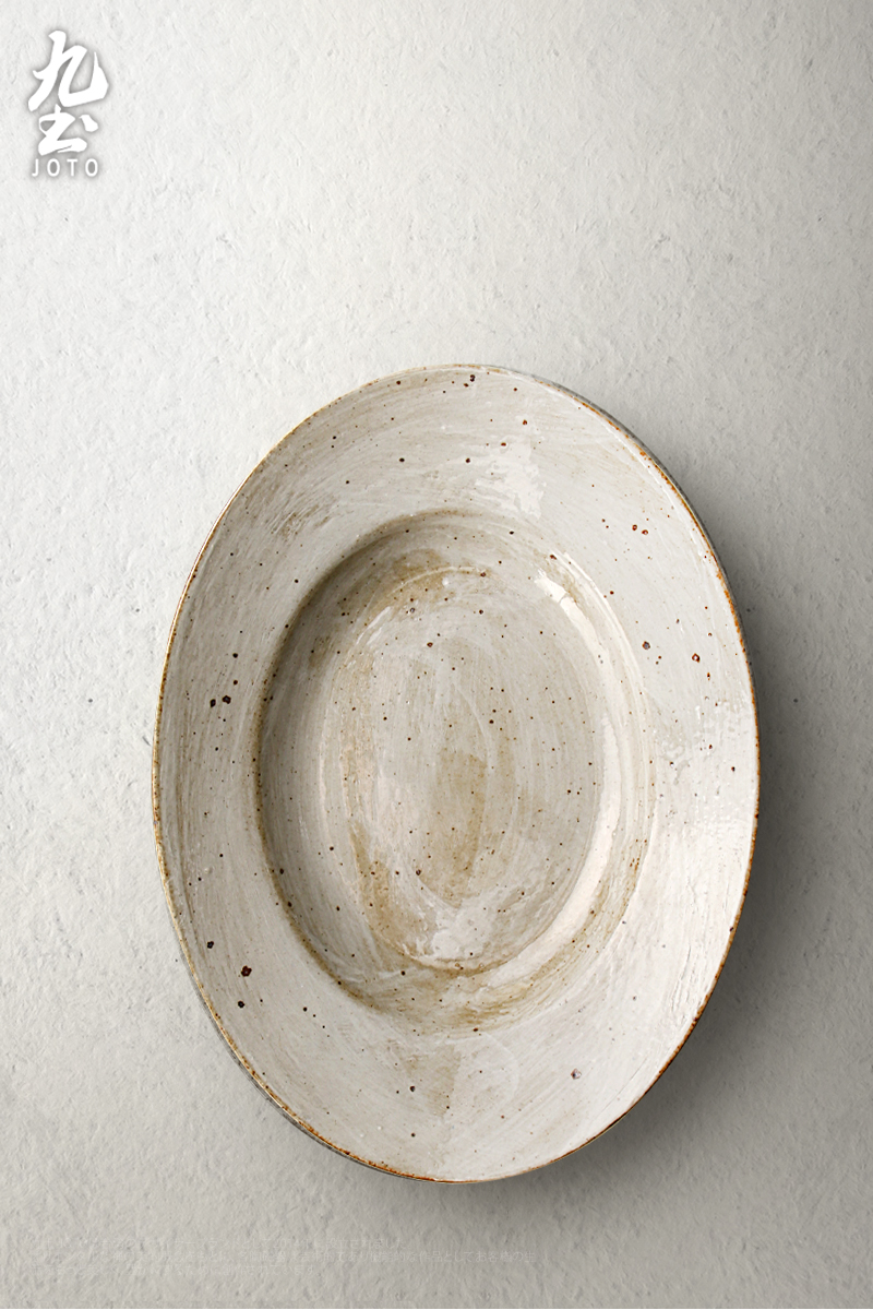 九土日式粗陶盘子复古餐具创意手工聚宝盆盘大鱼盘深盘微波炉家用食器
