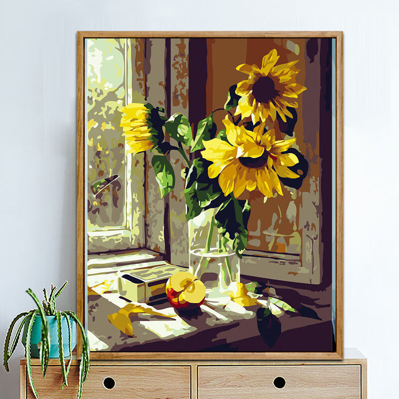 数字油画定制创意 diy数字油画手工手绘向日葵油彩画填色涂鸦数码减压