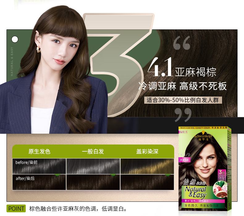 施华蔻染发剂怡然染发霜1盒自己在家染遮白发 4.