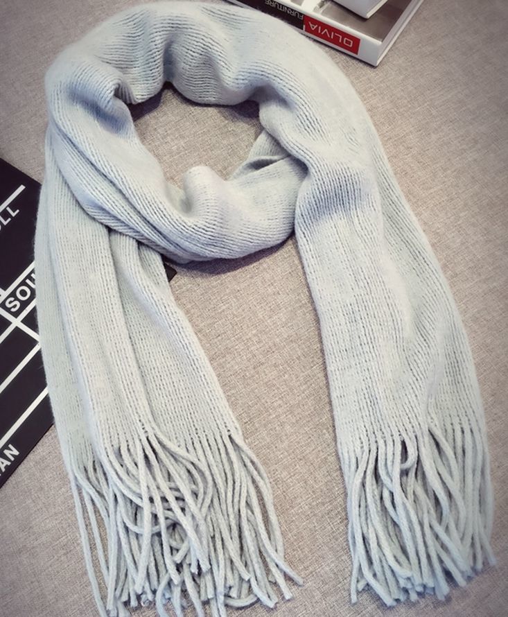 钊闻韩版季小清新白色针织毛线流苏围巾男女学生情侣长款保暖围脖冬季
