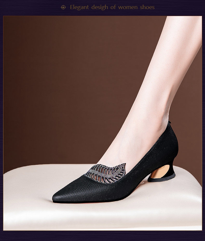 温莱蔓莎 夏天穿的中年人高跟鞋中老年人半高跟皮鞋中年妇女瓢鞋女士