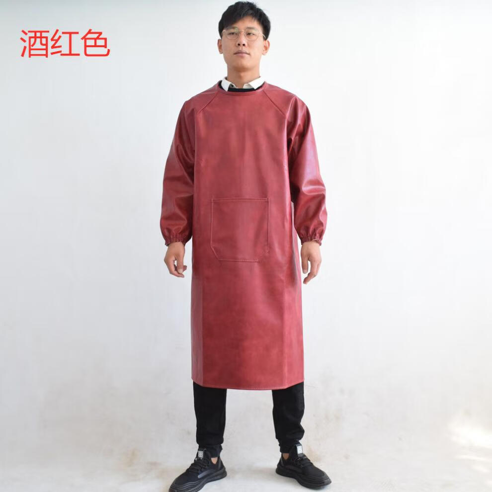 杀鱼专用围裙杀猪防水防油长皮革工作服加厚水产防水罩衣大人亮褐色