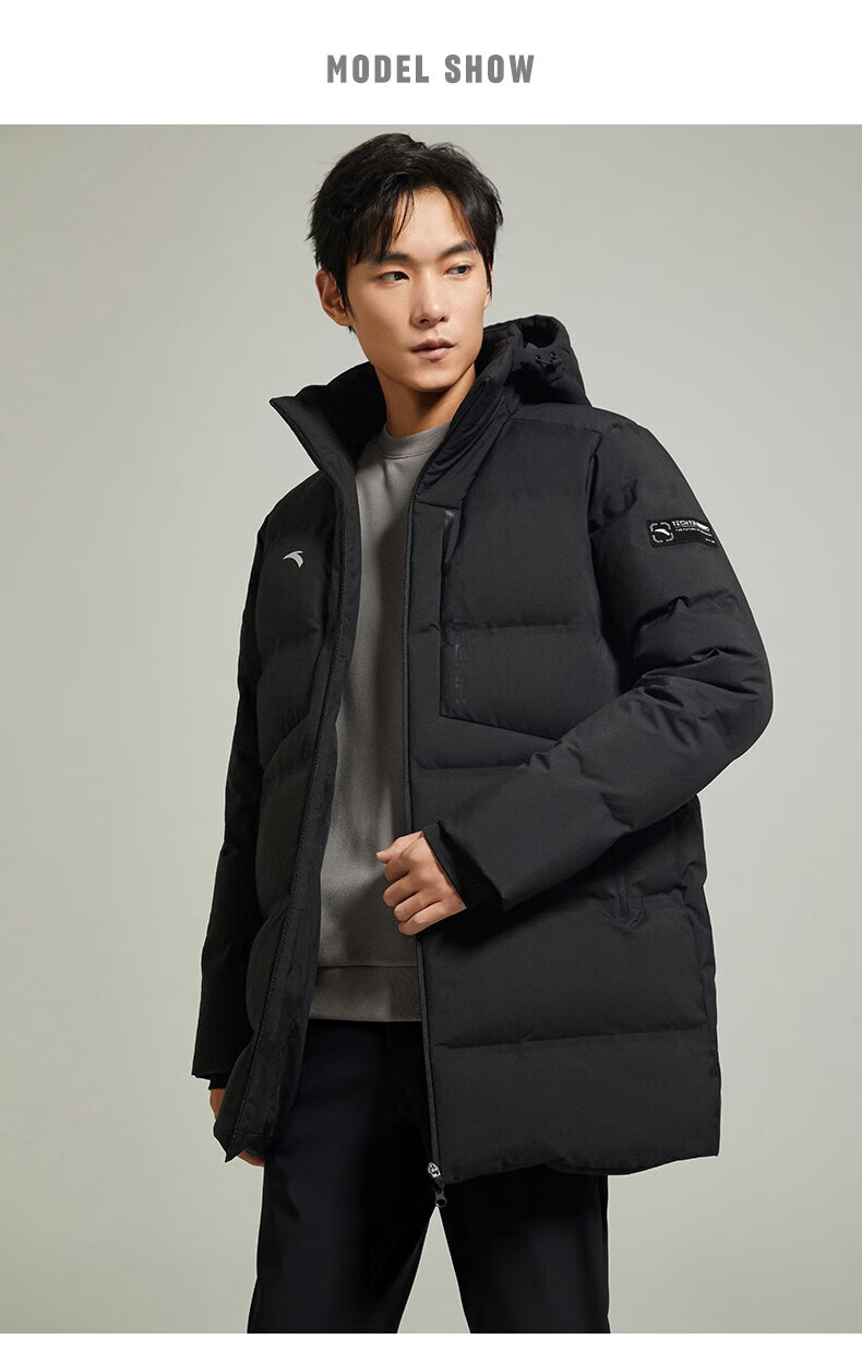 安踏(anta) 热雪羽绒服丨炽热科技国家队无缝鸭绒面包服男冬中长款连