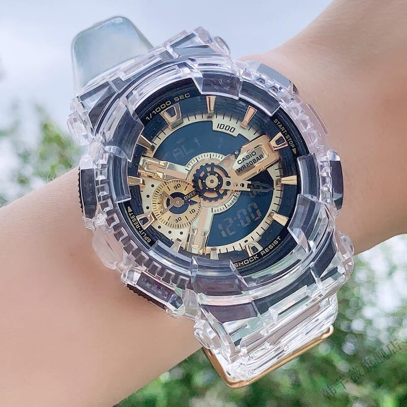 适配卡西欧冰川冰韧ga110gshock透明手表带表壳硅胶橡胶100/120gd 蓝