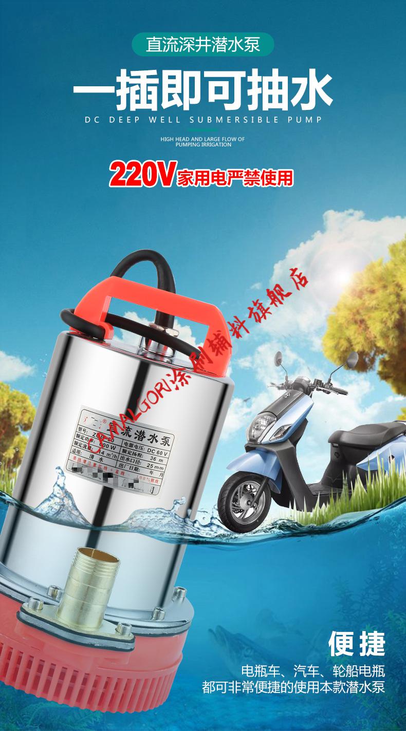 定製直流潛水泵充電水泵電池12v24v48v60v電瓶車農用澆菜小型抽水機