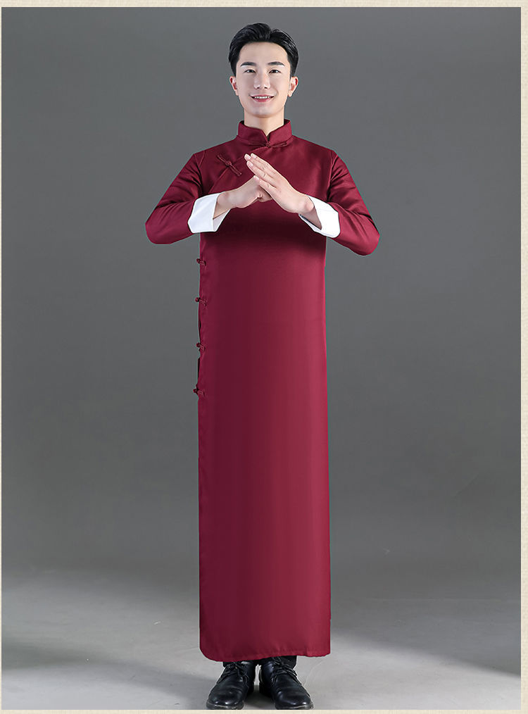 品信诚相声服长袍相声大褂中式伴郎服民国长衫装唐装男马褂演出服黑色