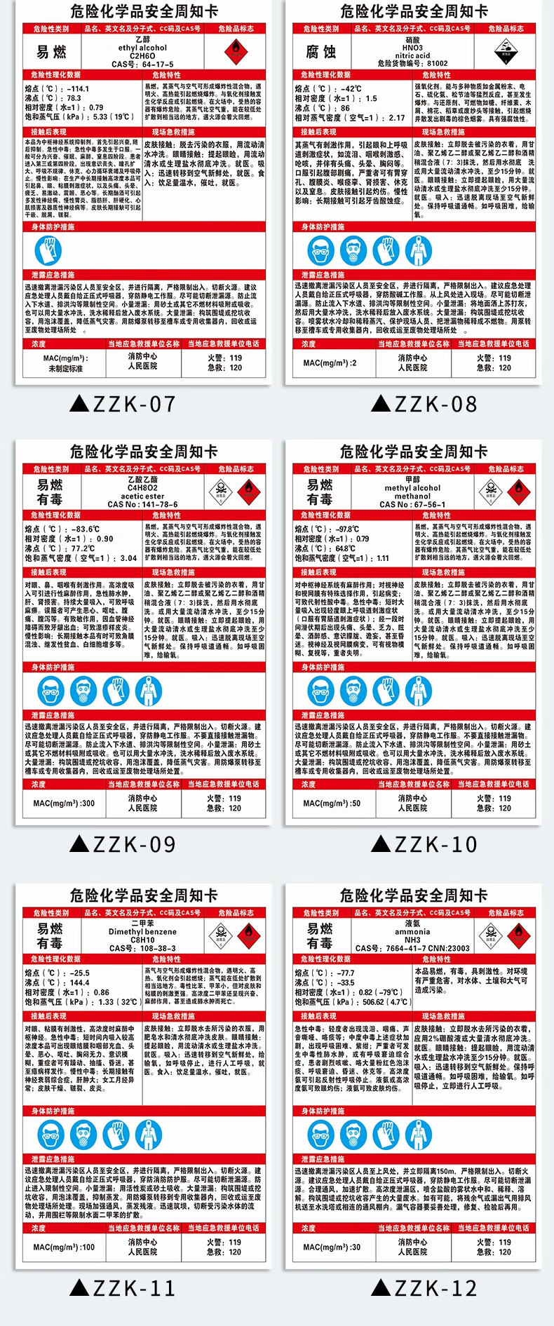 乙醇 鹽酸 危險化學品安全周知卡 職業病危害告知牌卡 易燃危險品標識