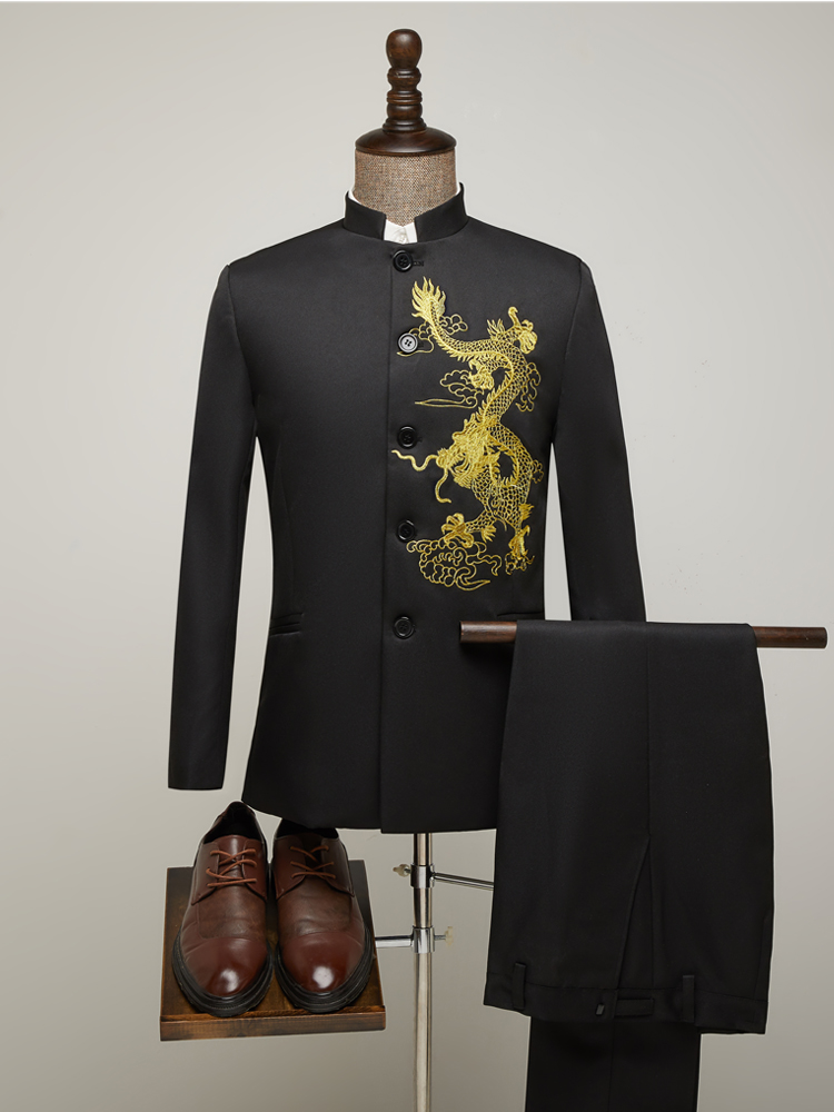 华伦天奴·奥兰迪轻奢高品质男装中老年中山装大合唱团演出服男士乐队