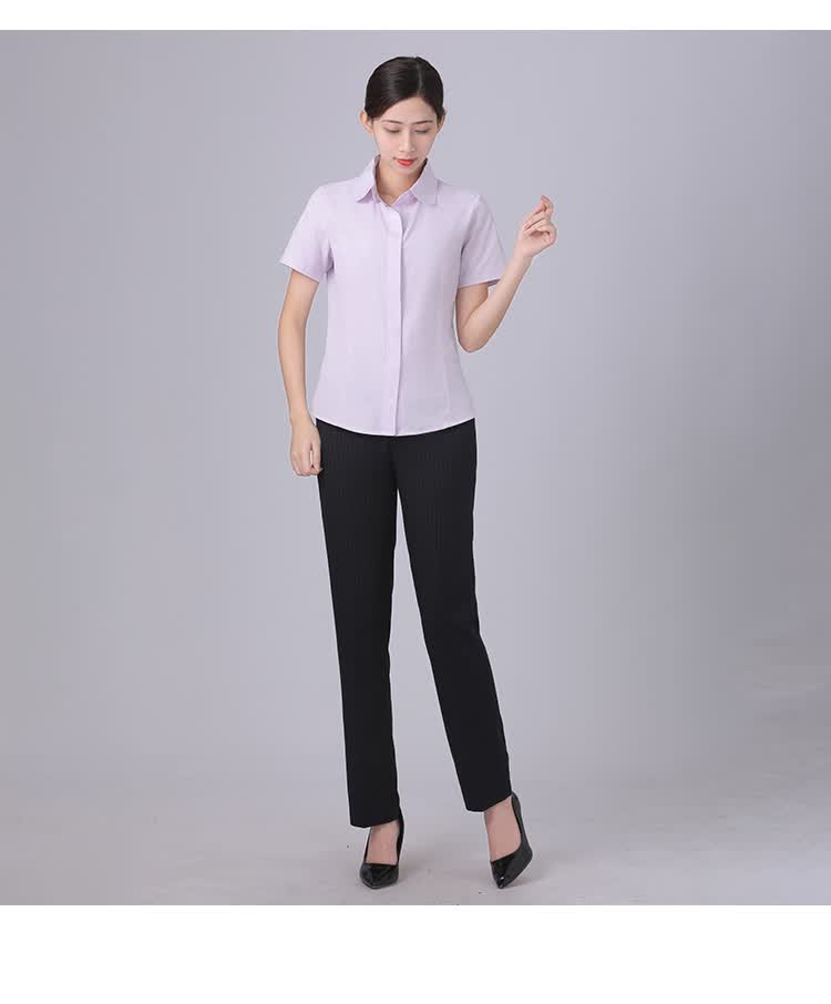 光大银行行服工装衬衫女士职业装套装工作服长短袖衬衣制服 紫色条纹