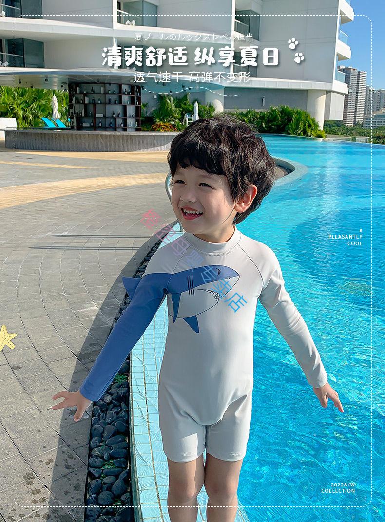 儿童泳衣男童连体游泳中小童泳裤套装宝宝小男孩新款防61礼物灰色90