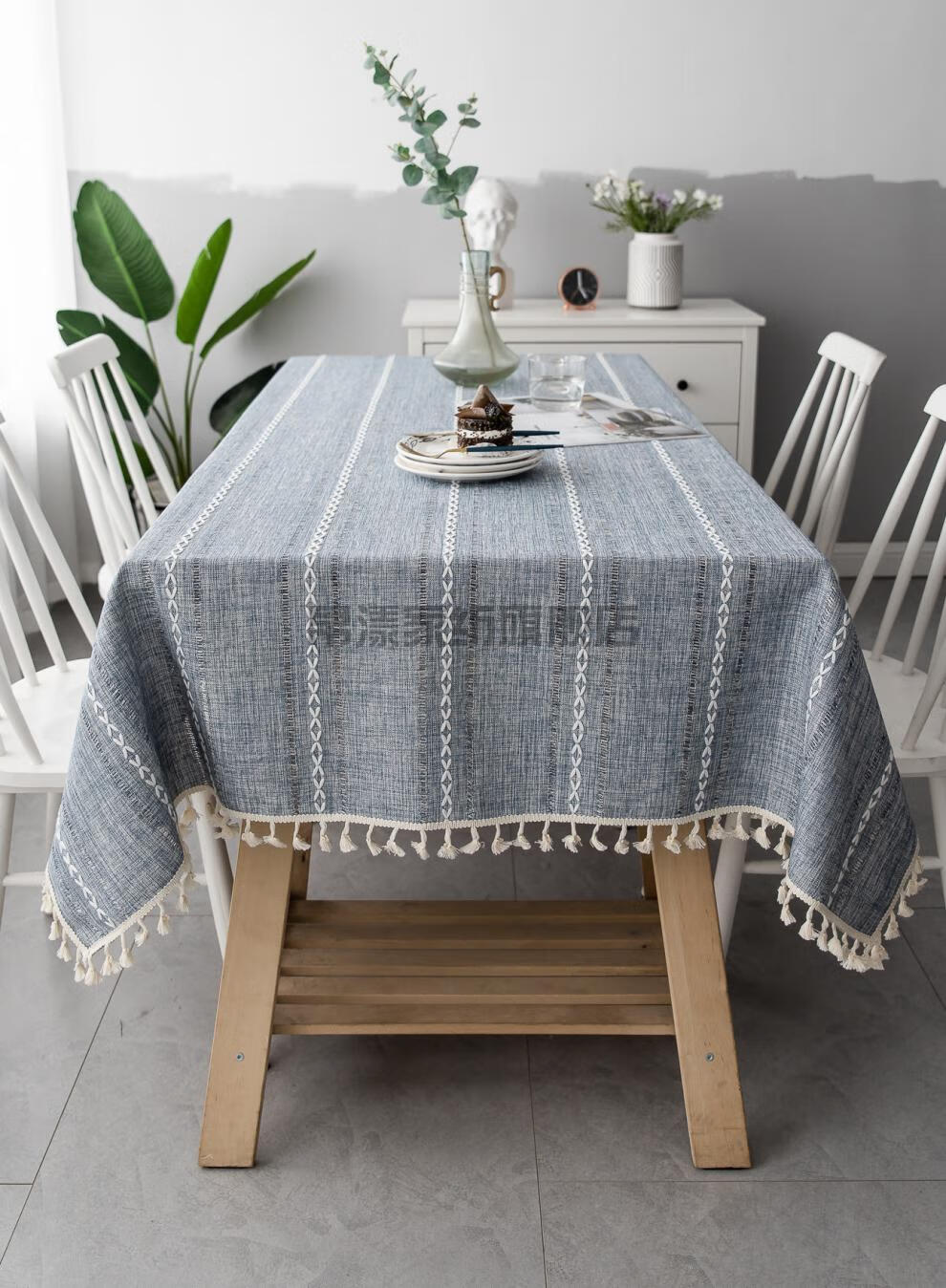 长方形歺桌布亚麻北欧圣诞节餐桌布镂空流苏台布纯色长条纹提花桌布