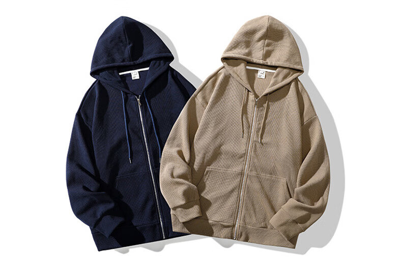 mghr新品华夫格卫衣m-3xl男士休闲潮流连帽纯色宽松开衫长袖 咖啡色