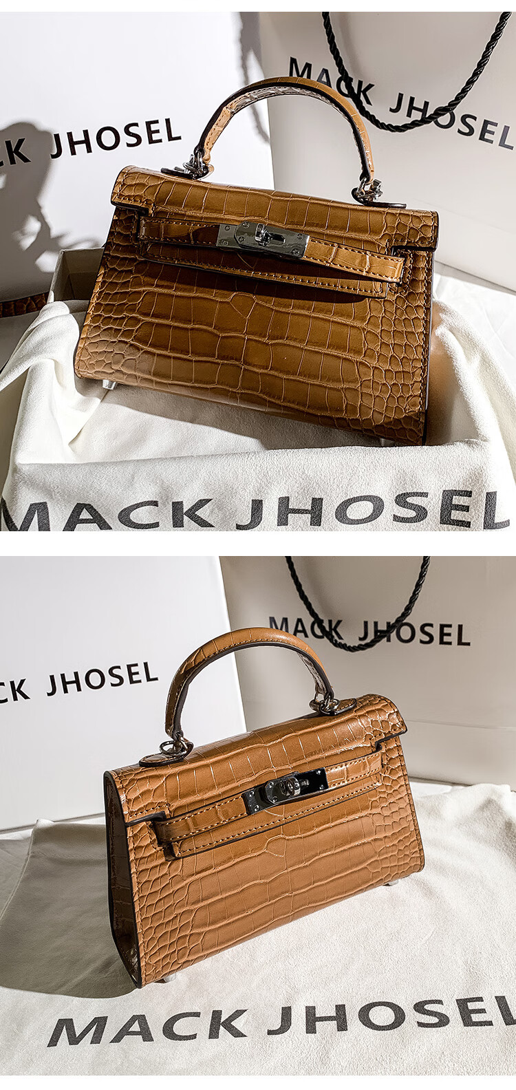 香港mackjhosel秋冬二代真皮白色mini凯莉包女2022新款手提包斜挎