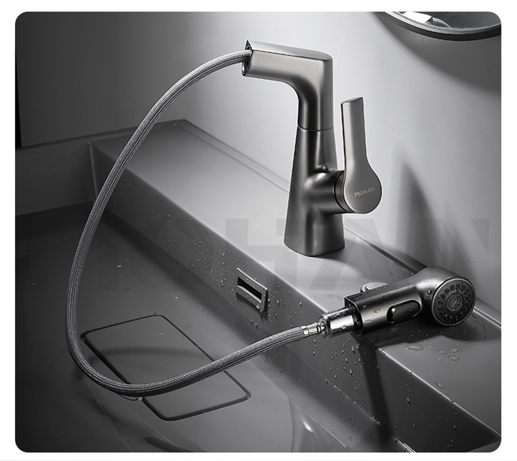 德国高仪德国枪灰色洗脸面盆水龙头抽拉式冷热万向防溅洗头 【典雅白