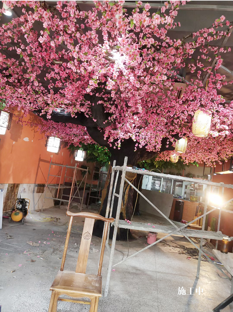 商场酒店grc水泥包柱仿真古桃花树dp点大型仿真植物假樱花树装饰 浅