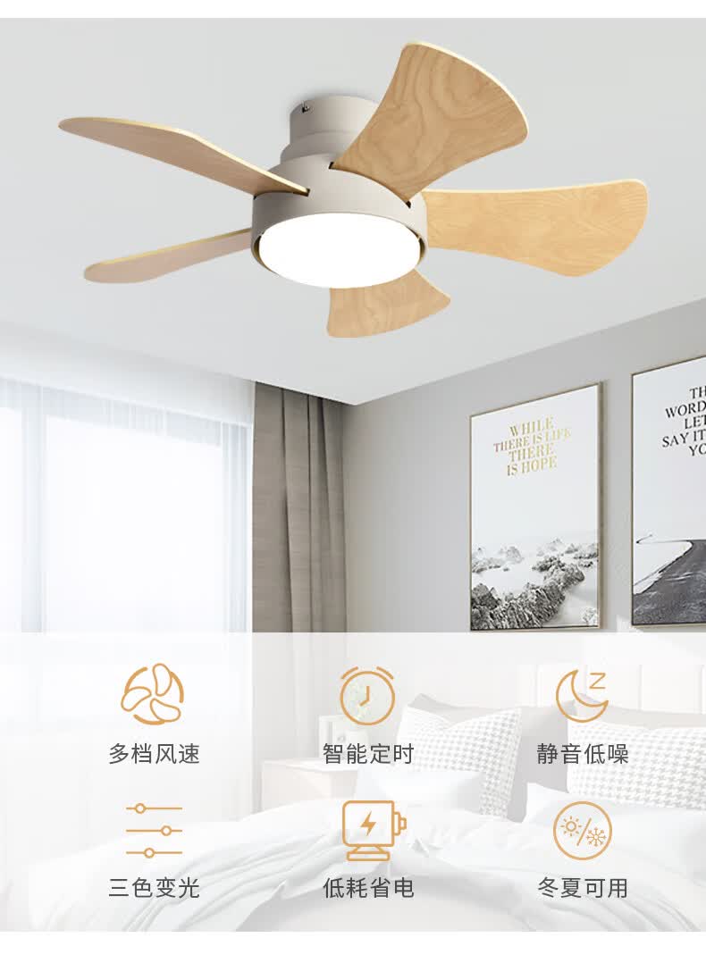 灯餐厅风扇灯家用客厅带灯的儿童电扇小型卧室北欧吸顶吊扇灯大风力 b