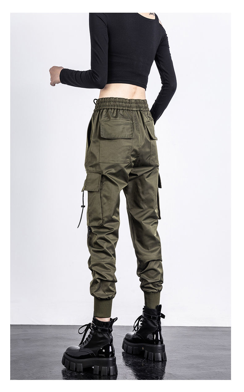 秋冬女工装裤高腰宽松广场舞炫酷休闲裤帅气百搭嘻哈街头裤子黑色xs